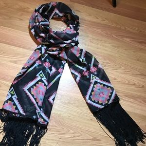 Multicolored Aztec Black Wrap Tassel Scarf